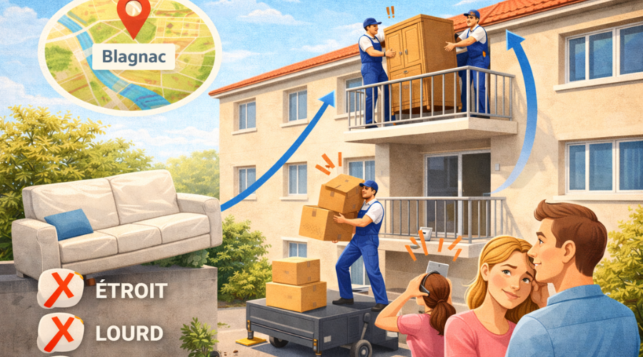 Déménagement en étage à Blagnac _ les difficultés sans nacelle